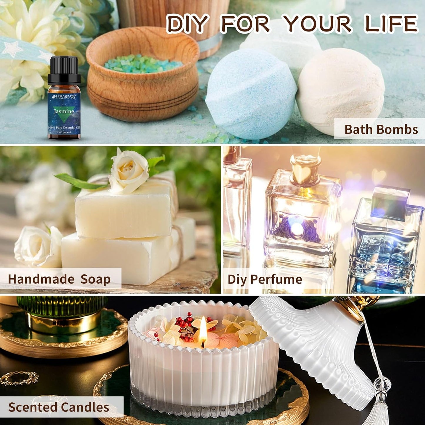 BURIBURI Jasmine Essential OIil and Eucalyptus Oil 2Pack Natural Eucalyptus Essential Oils 10ml for Diffusers (Jasmine+Eucalyptus)