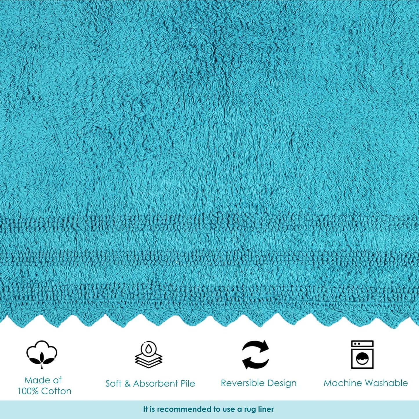 RAJRANG Bluebird Rectangular Bathroom Rug – 34x21 Inches Soft Cotton Bath Mat with Crochet Pattern, Absorbent and Reversible Mat for Spa, Hotel, Kitchen, or Home Decor