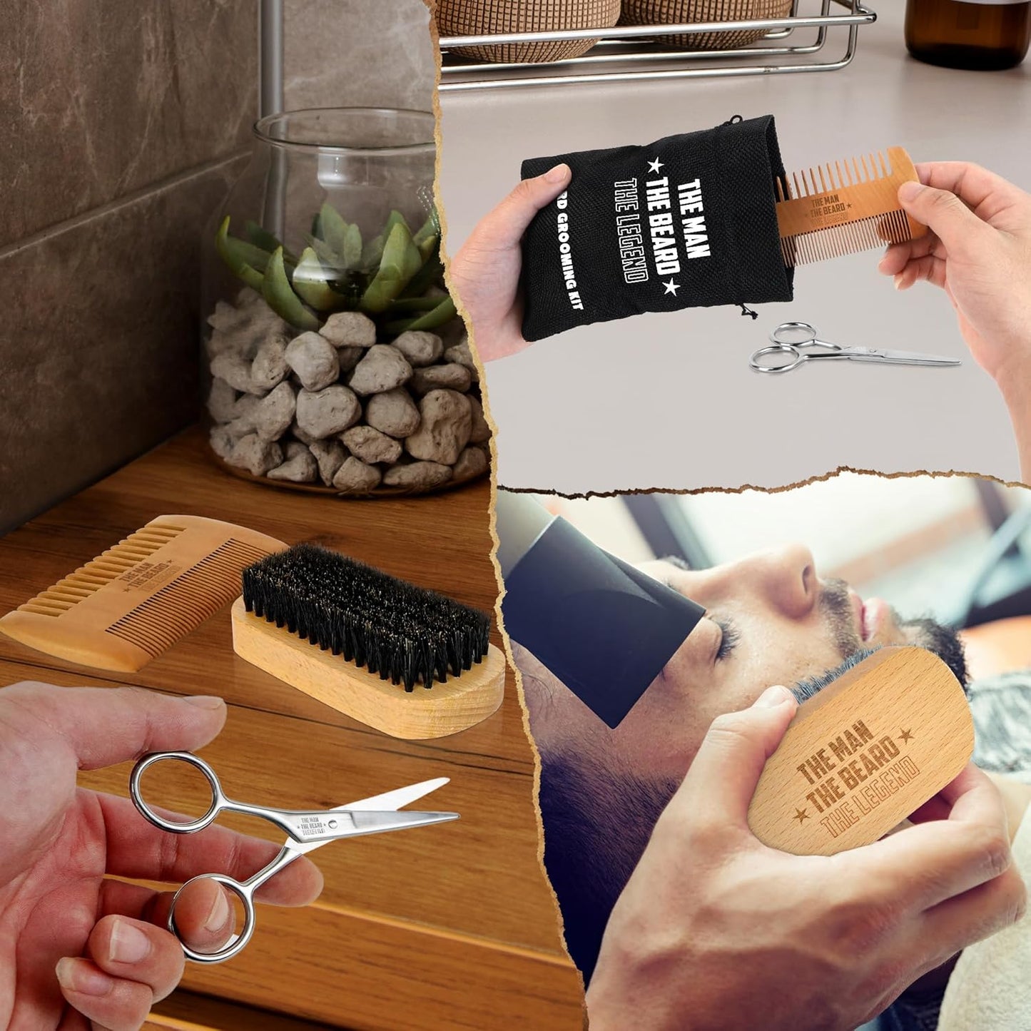 Gifts for Men - Beard Kit Grooming and Care with Brush, Comb, Scissors & Storage Bag - Anniversary Retirement Gifts for Men, Husband Birthday Gift Ideas