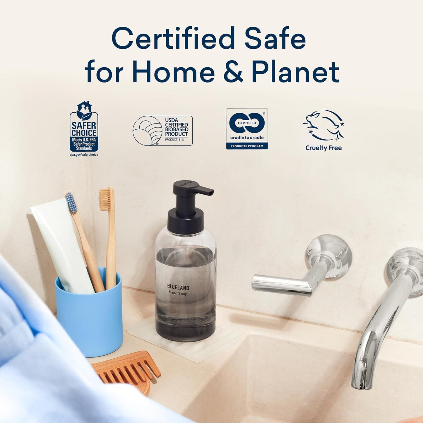 BLUELAND Foaming Hand Soap Refill Tablets, 10-Pack, Perrine Lemon Scent, Eco Friendly Cleaning Products, 10 x 9 Fl oz