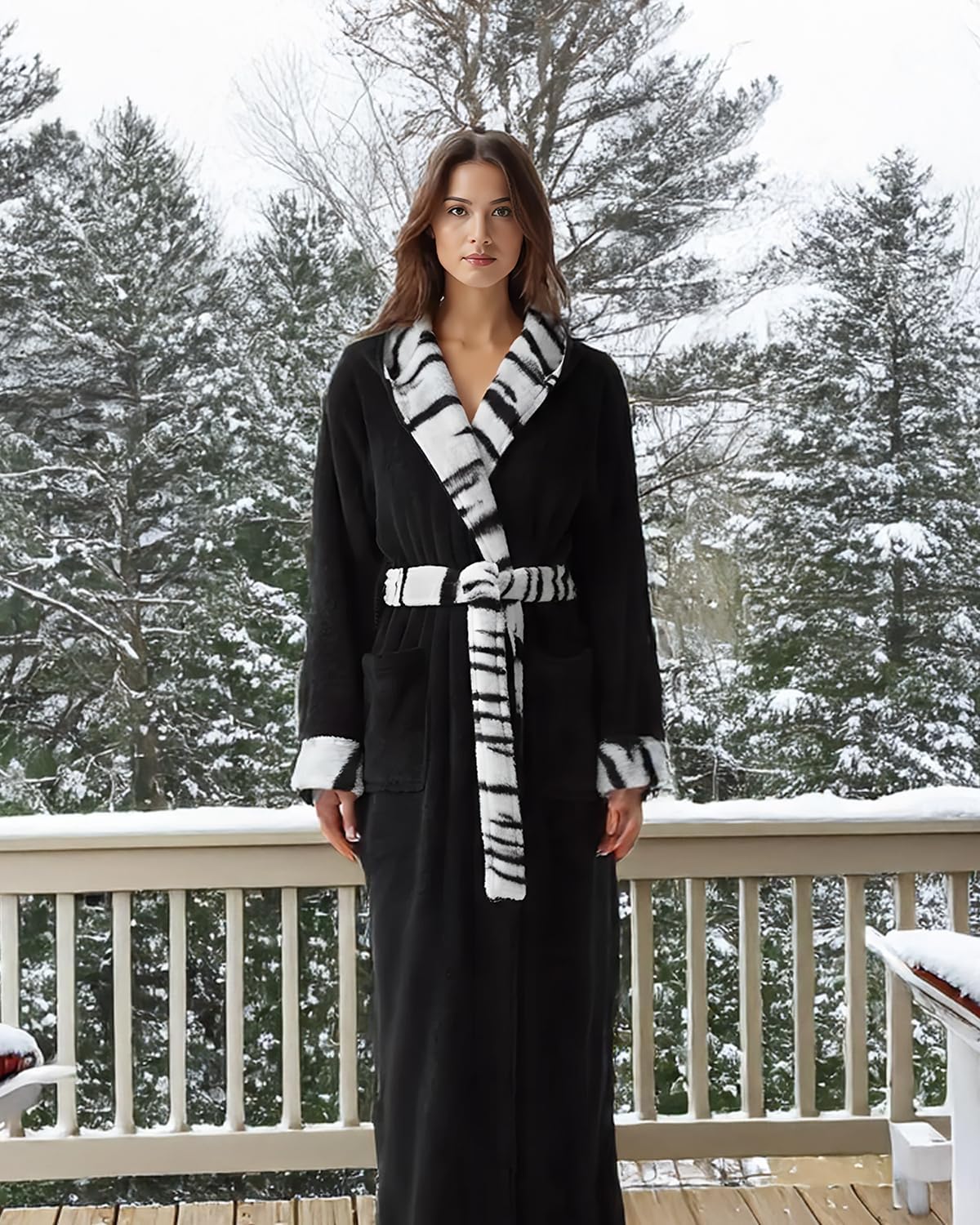 Alexander Del Rossa Womens Robe, Long Plush Bathrobe with Hood, Hooded Robes for Women Plus Size Bath Robe