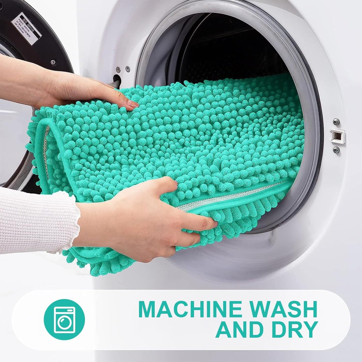 Grandaily Chenille Striped Bathroom Rugs 70x24, Extra Thick and Absorbent Bath Mats, Non-Slip Soft Plush Shaggy Shower Carpet, Machine Wash Dry, Bath Rug for Bathroom, Teal