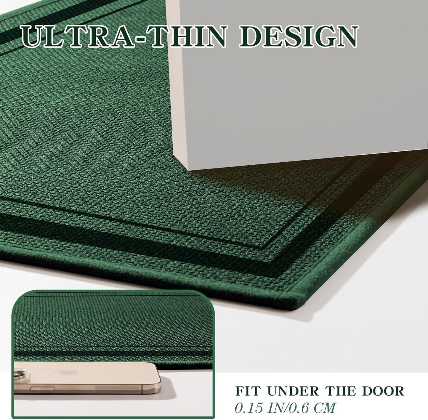 chakme Bathroom Rugs Mat U-Shaped 24x17, Ultra Thin Non Slip Bath Mat Small Quick Dry Absorbent Bath Mat for Bathroom Floor, (Dark Green, U-24"x17")