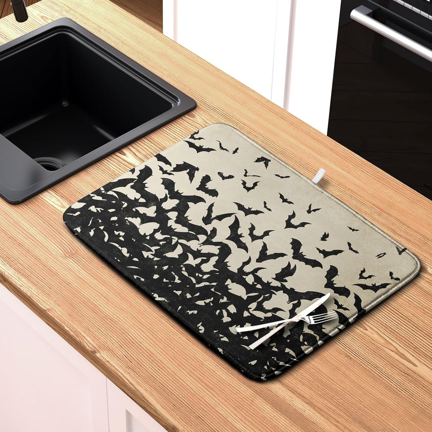 Halloween Bats Halloween Dish Drying Mat for Kitchen Counter 18x24 Inch Microfiber Absorbent Drying Mats Washable Dishes Drainer Mats Reusable Dish Rack Pad for Coffee Bar