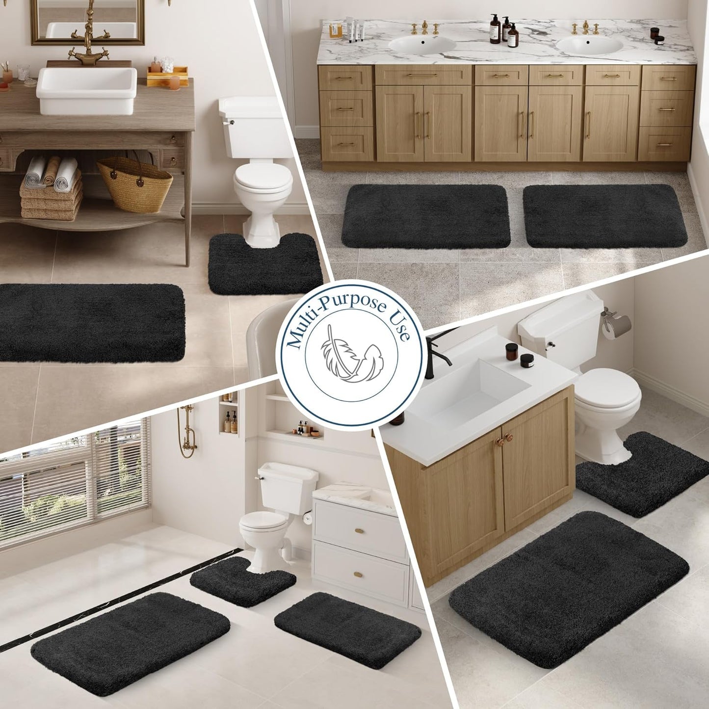 Walensee Large Bathroom Rug (24 x 40, Black) Extra Soft and Absorbent Shaggy Bath Mat Machine Washable Microfiber Non Slip Luxury Floor Mat