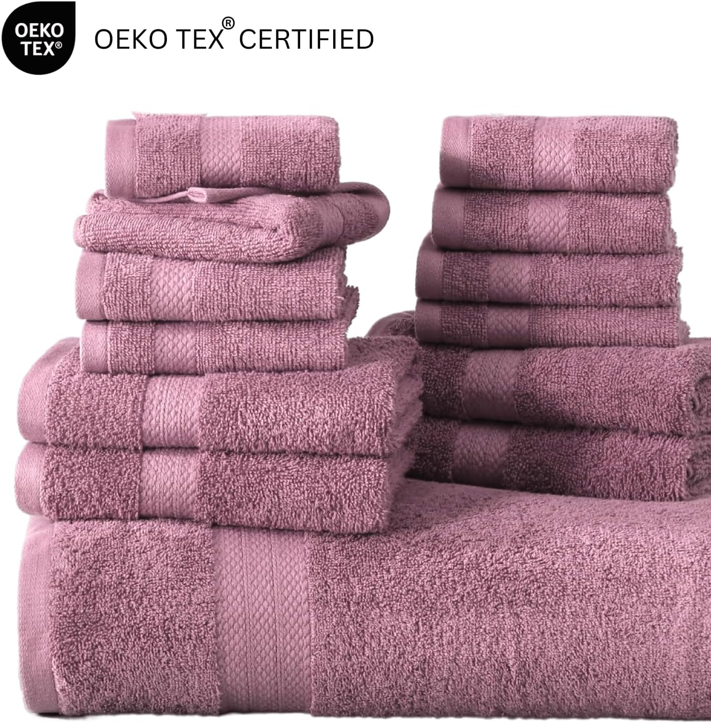 LANE LINEN 100% Cotton Bathroom Towel Set - 24 Pc- Ring Spun, Soft & Absorbent - 2 Bath Sheets, 4 Fingertip, 4 Bath, 6 Hand Towels, 8 Washcloths - Remains Fluffy Even After Washing - Wishful Mauve