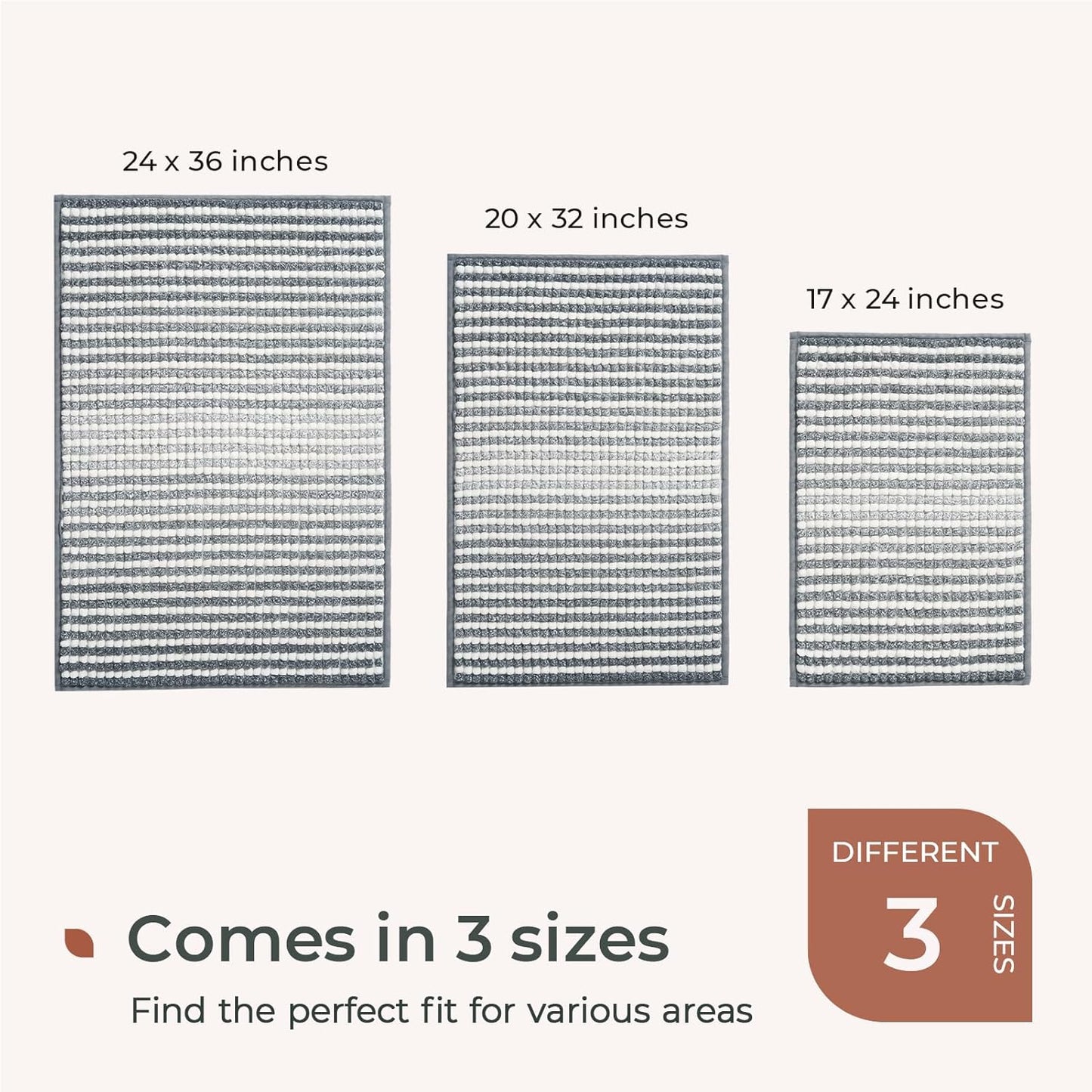 FRESHMINT Chunky Ombre Chenille Bathroom Rug 20"x32", Water Absorbent Soft Bath Rugs for Bathroom Floor, Thick Non Slip Cute Bath Mat Washable Quick Dry Shower Mats, Gray and White