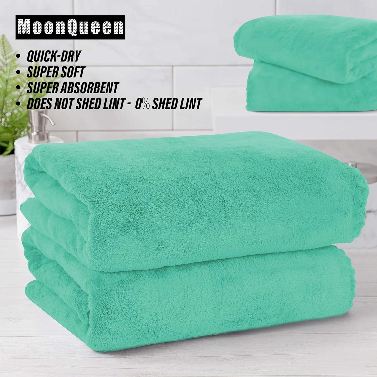 MOONQUEEN 6 Pack Premium Bath Towel Set - Quick Drying - Microfiber Coral Velvet Highly Absorbent Towels - Multipurpose Use as Bath Fitness, Bathroom, Shower, Sports, Yoga Towel (Aqua Green)