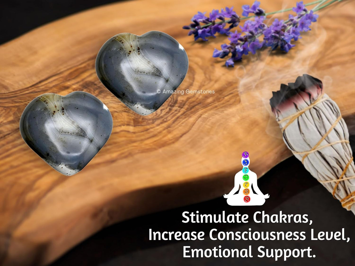 Amazing Gemstone Dendrite Agate Crystal Heart Palm Stone - Pocket Massage Worry Stone for Natural Body Chakra Balancing, Reiki Healing and Crystal Grid