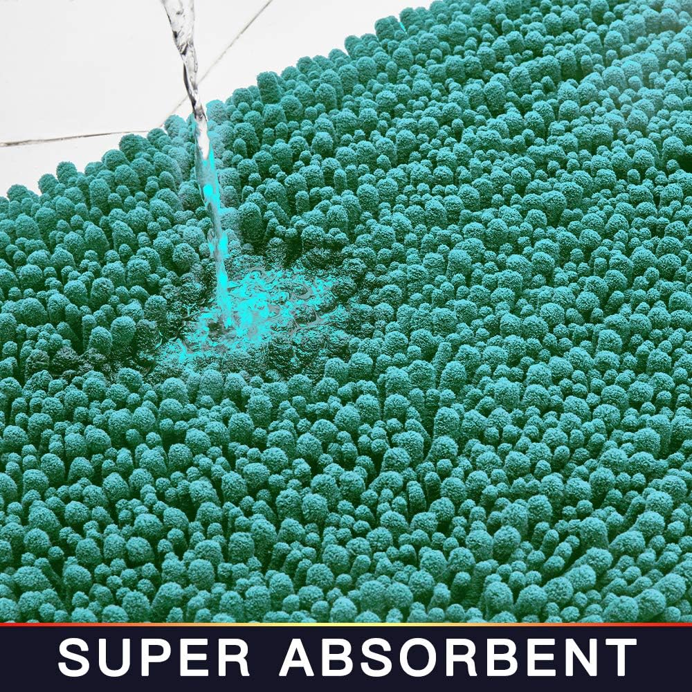 Walensee Bathroom Rug Non Slip Bath Mat (32x20 Inch Turquoise) Water Absorbent Super Soft Shaggy Chenille Machine Washable Dry Extra Thick Perfect Absorbant Best Large Plush Carpet for Shower Floor