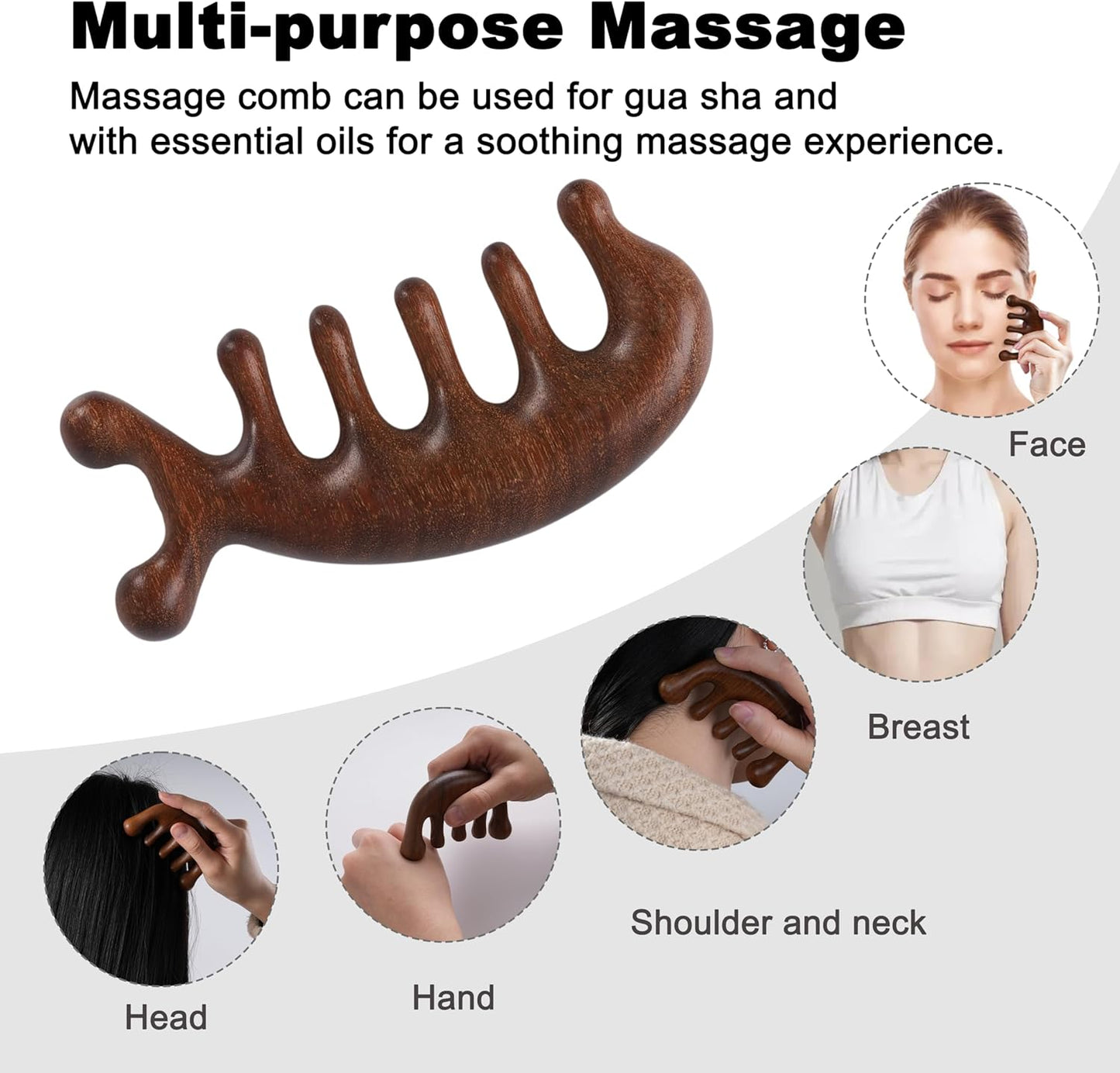 Scalp Massager Loc Comb, 2 Pcs Handmade Sandalwood Wide Tooth Comb for Hair Growth, Wooden Meridians Massager for Head, Hand, Face, Shoulder, Neck, Breast