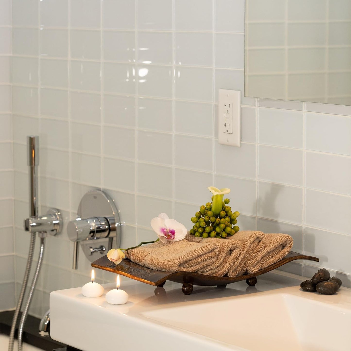 Mosobam Luxury Turkish Towels Set of 4 Washcloths 13X13 Light Taupe 700 GSM Bamboo Viscose & Aegean Turkish Combed Cotton