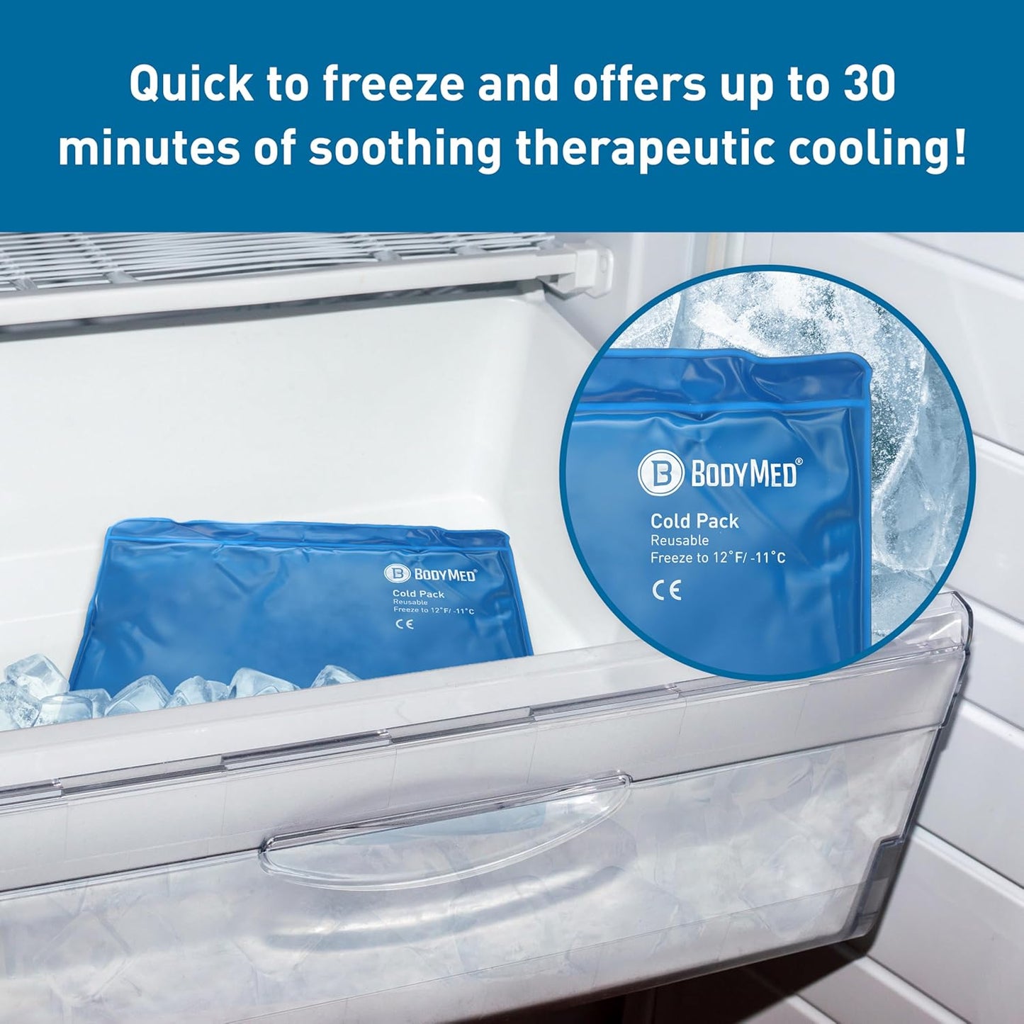 BodyMed Reusable Vinyl Ice Pack (2-Pack) for Knee, Arm, Elbow, Shoulder, Back - Professional Grade Cold Therapy for Injuries, Aches, Swelling, Bruises, Sprains - 12 in. x 7 in. (Half)