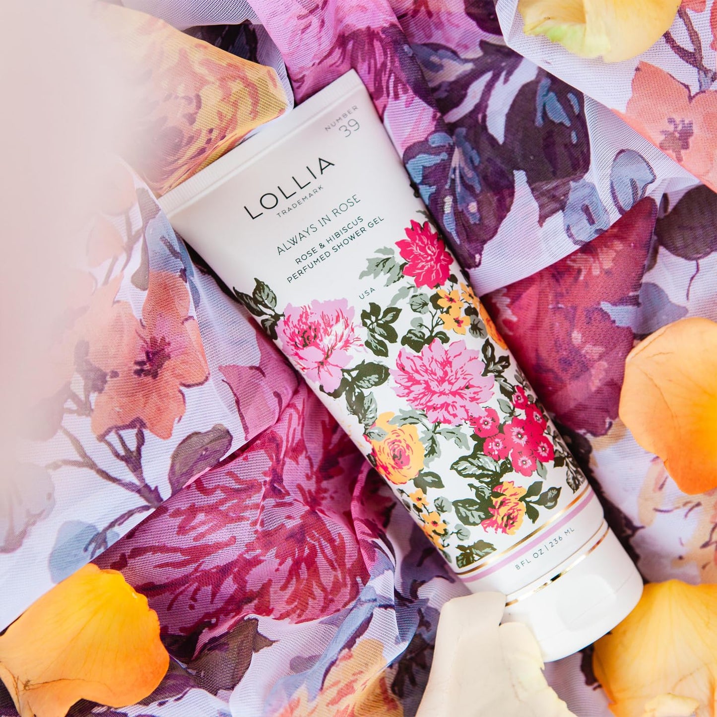 LOLLIA Always in Rose Shower Gel, 8 fl. oz. – Rose & Hibiscus – Scented Shower Gel Body Wash, Shea Butter Body Wash, Bath Wash for Women, Beautiful Shower Gel, Moisturizing Body Wash