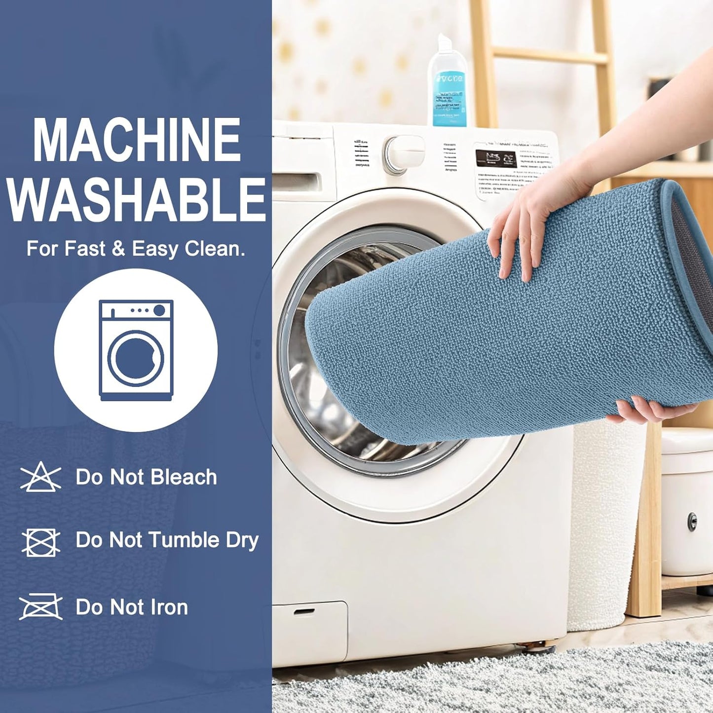 OLANLY Thick Memory Foam Bath Mat Rug 47x17, Extra Soft Absorbent Bathroom Rug, Quick Dry Bath Mats, Non-Slip, Machine Washable Carpet for Bathroom, Tub and Shower, Home Decor Accessories, Airy Blue