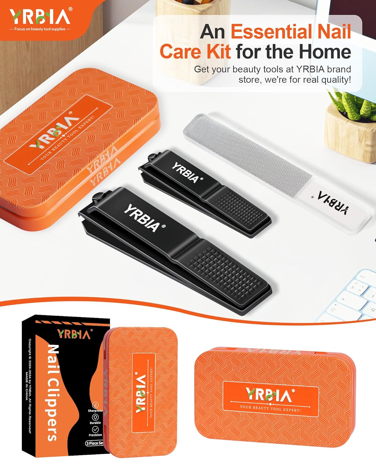 Nail Clippers with Glass Nail File, YRBIA Ultra Sharp Nail Clipper Set, Professional Fingernail & Toenail Clippers Nail Cutter for Men and Women (Black)