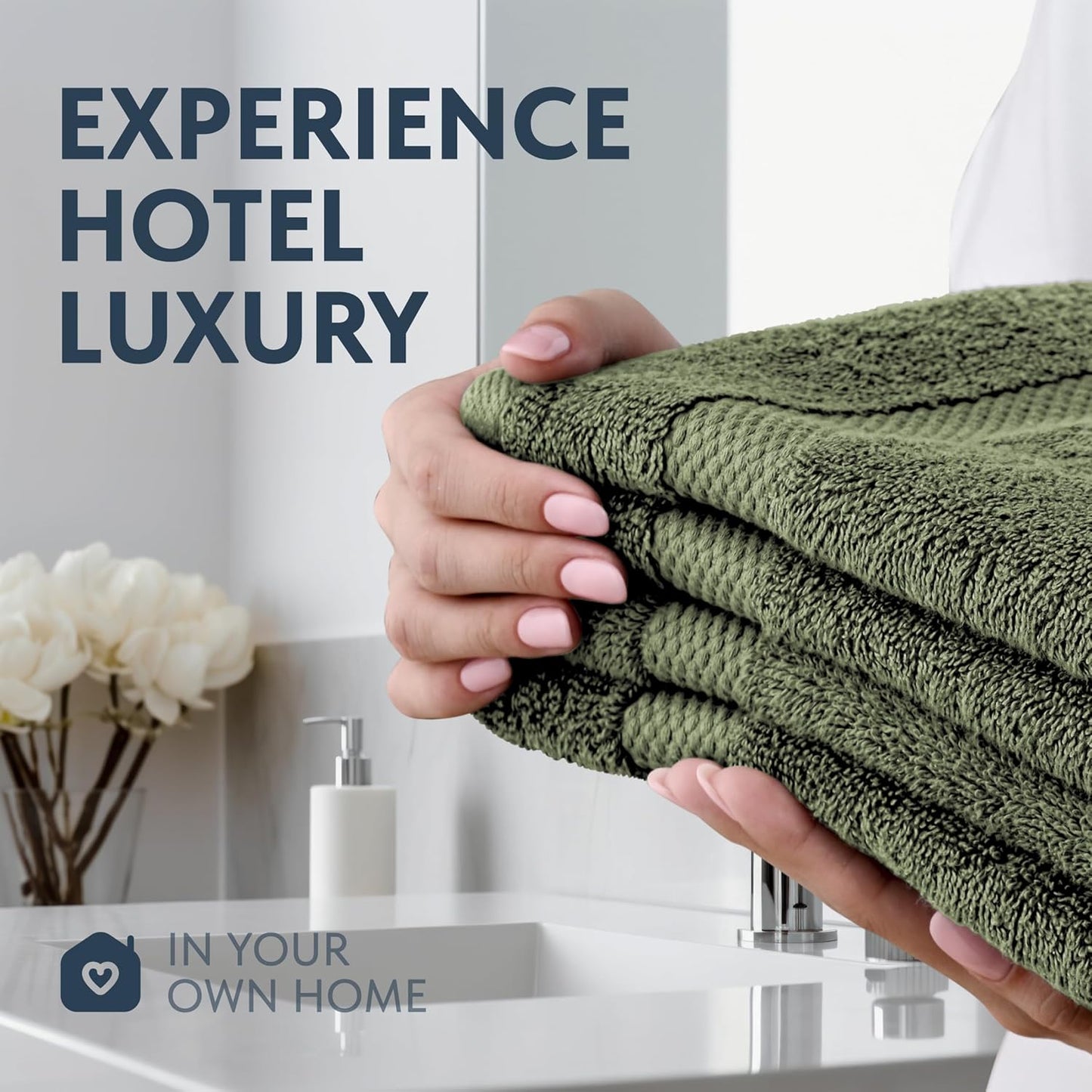 White Classic Luxury Forest Green Hand Towels - Soft 100% Turkish Cotton | Highly Absorbent Hotel spa Bathroom Towel Collection | 16x30 Inch | Set of 6