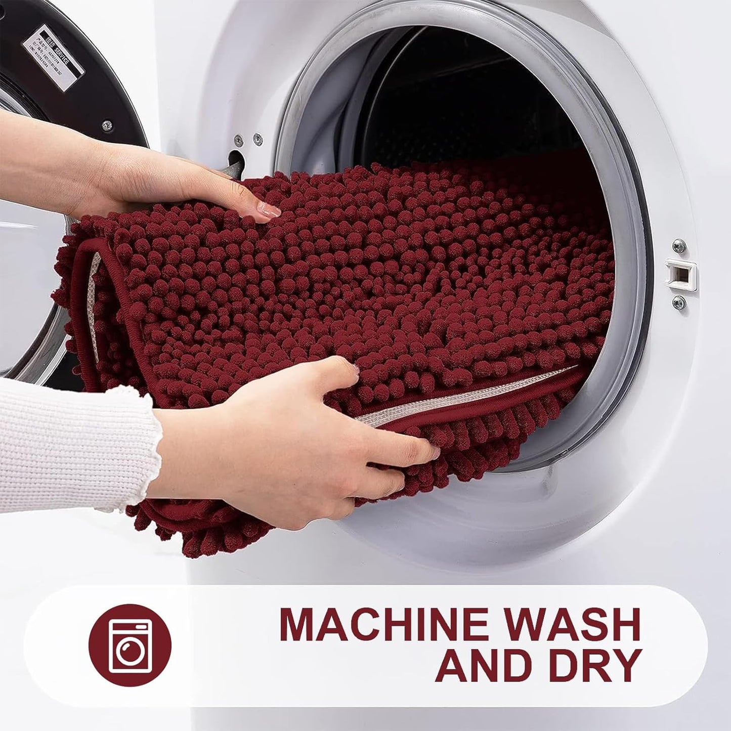 Grandaily Chenille Striped Bathroom Rugs 24x16, Extra Thick and Absorbent Bath Mats, Non-Slip Soft Plush Shaggy Shower Carpet, Machine Wash Dry, Bath Rug for Bathroom, (Small, Burgundy)