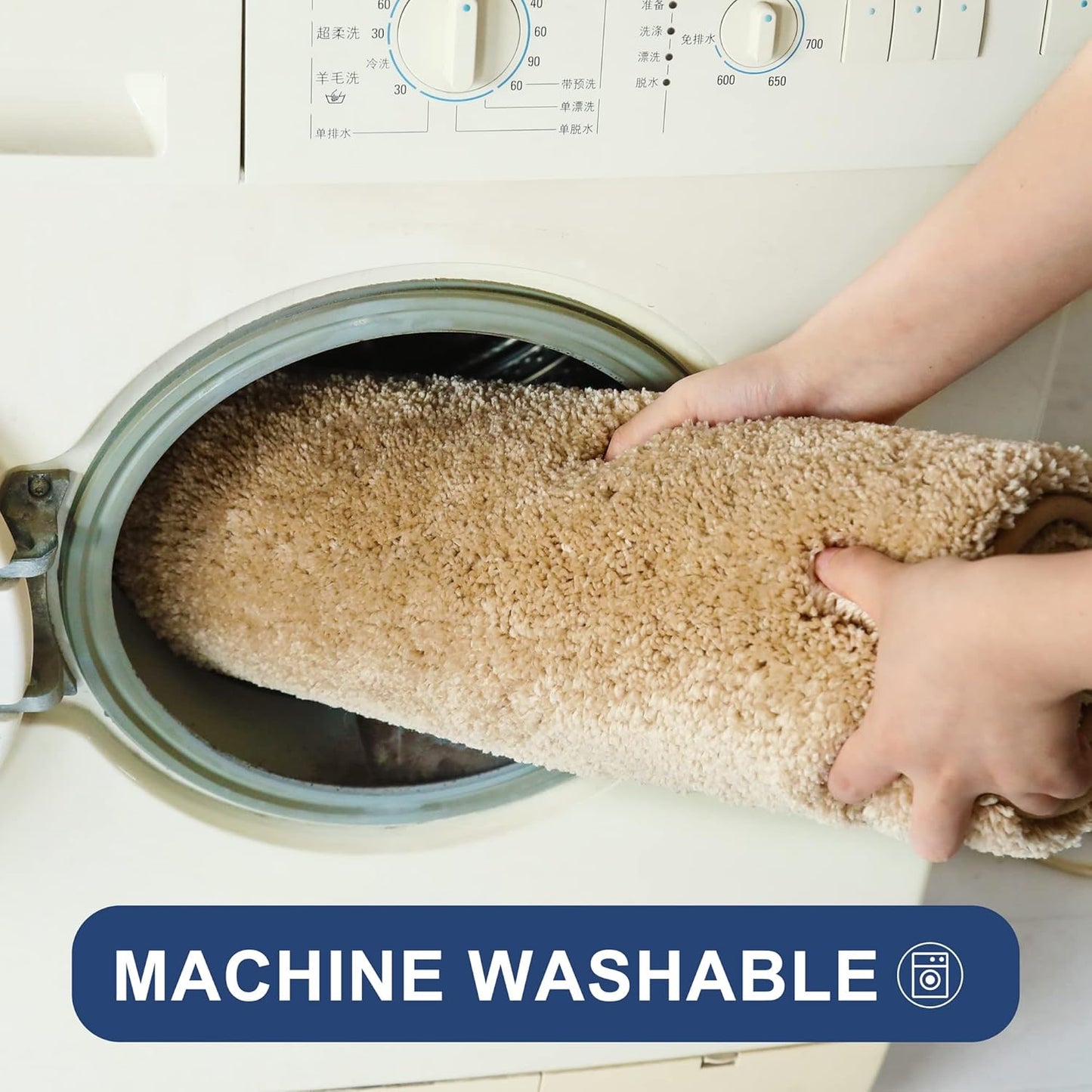 COSY HOMEER Extra Thick Bath Rugs for Bathroom - Anti-Slip Bath Mats Soft Plush Yarn Shaggy 100% Strong Mirco Polyeste Mat Living Room Bedroom Mat Floor Water Absorbent(Beige,16x24 - Inches)