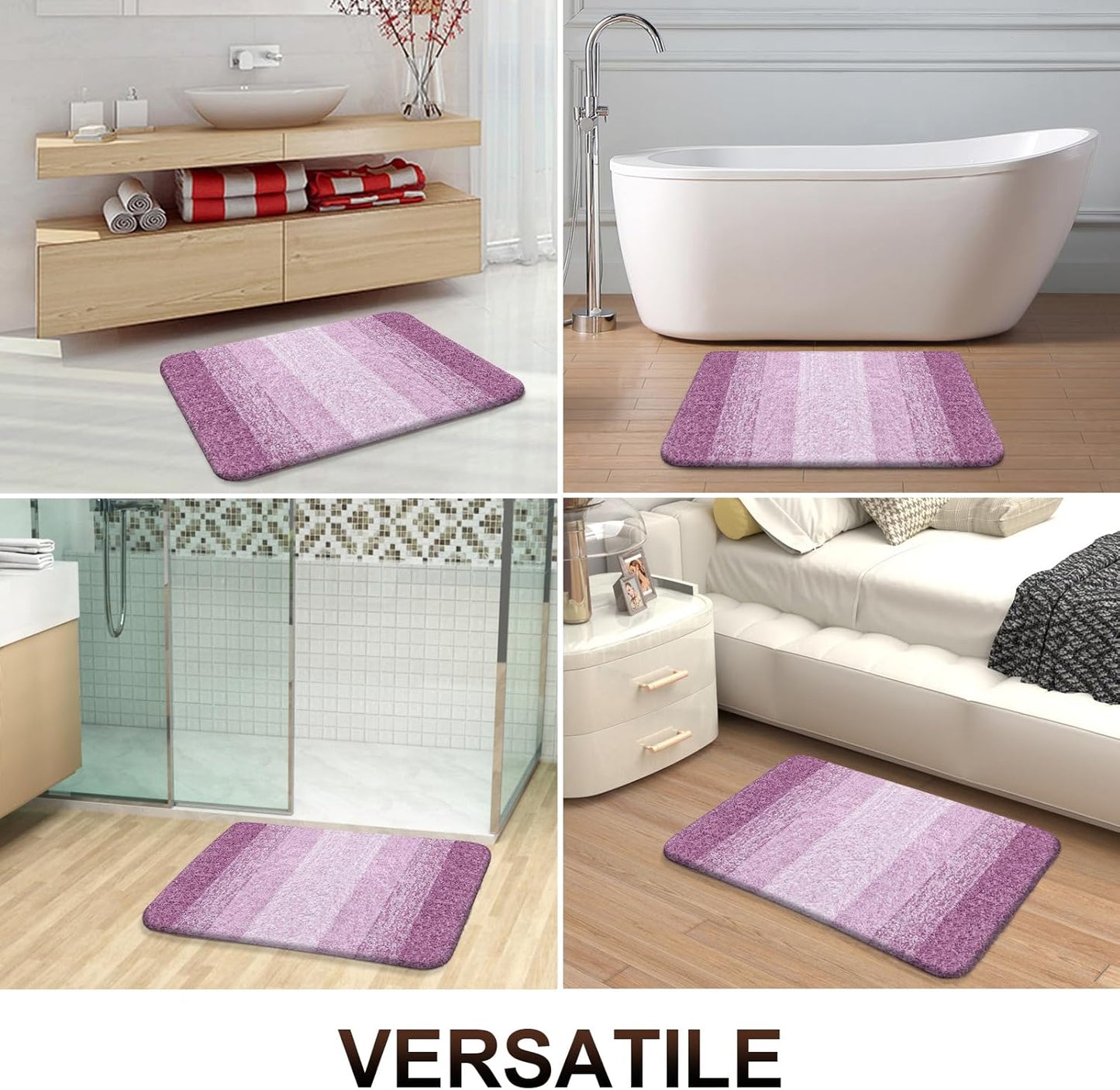 OLANLY Bathroom Runner Rugs 59x20, Extra Soft Absorbent Microfiber Bath Rugs, Rubber Backing, Quick Dry, Washable Bath Mats for Bathroom Floor, Tub and Shower, Home Decor Accessories, Pinkish-Purple