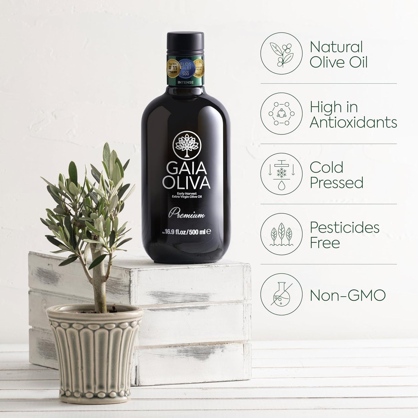 Gaia Oliva Cold Press Extra Virgin Olive Oil, Early Harvest Robust Fresh Premium Olive Oil from Aegean Region, Aeite De Oliva Extra Virgen,Award-Winning - 500ml