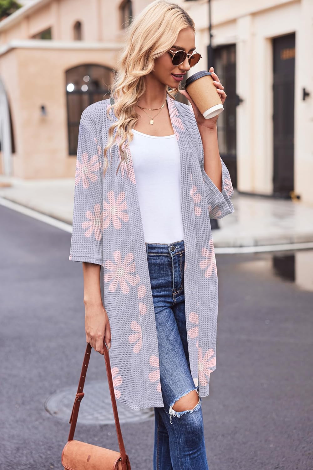 Ekouaer Robes for Women Waffle Knit Bathrobe Soft Lightweight Knee Length Loungewear S-XXL