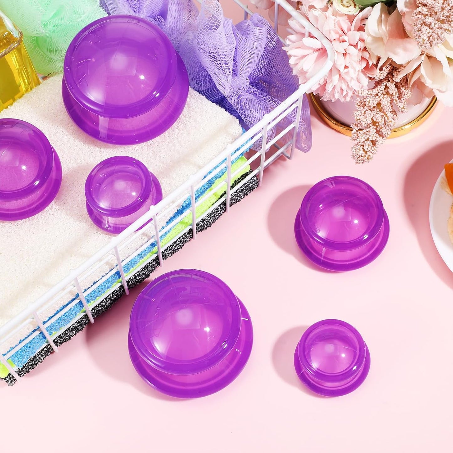 TrelaCo 6 Pcs Cupping Kit for Massage Therapy 3 Sizes Silicone Cupping Set Chinese Massage Therapy for Studio Household Cellulite Joint Pain Muscle Pain(Clear Purple)