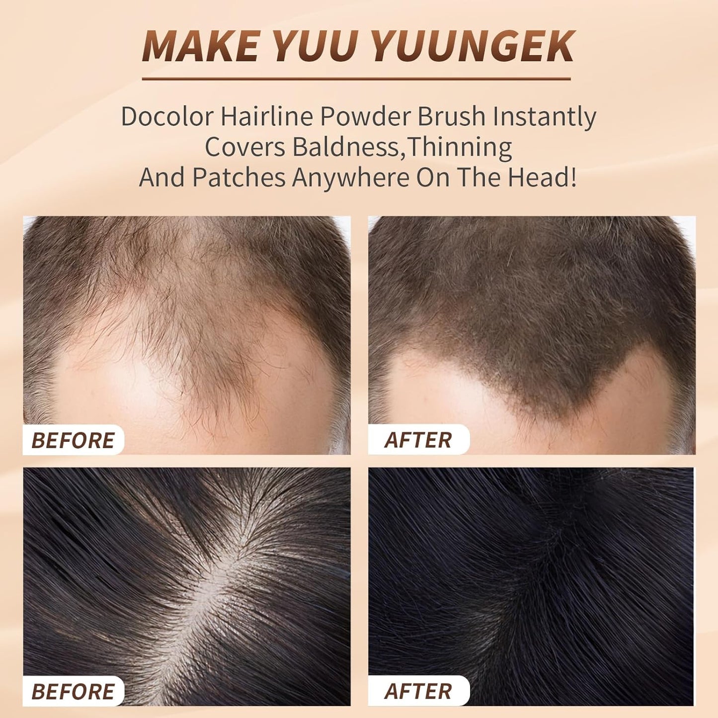 docolor Dual-Ended Hairline Powder Brush, Hair Contour Brush with Sponge Tip, Makeup Brush for Seamless Blending, for Hair Contouring, Root Touch-ups, and Beard Coverage Vegan & Cruelty-free