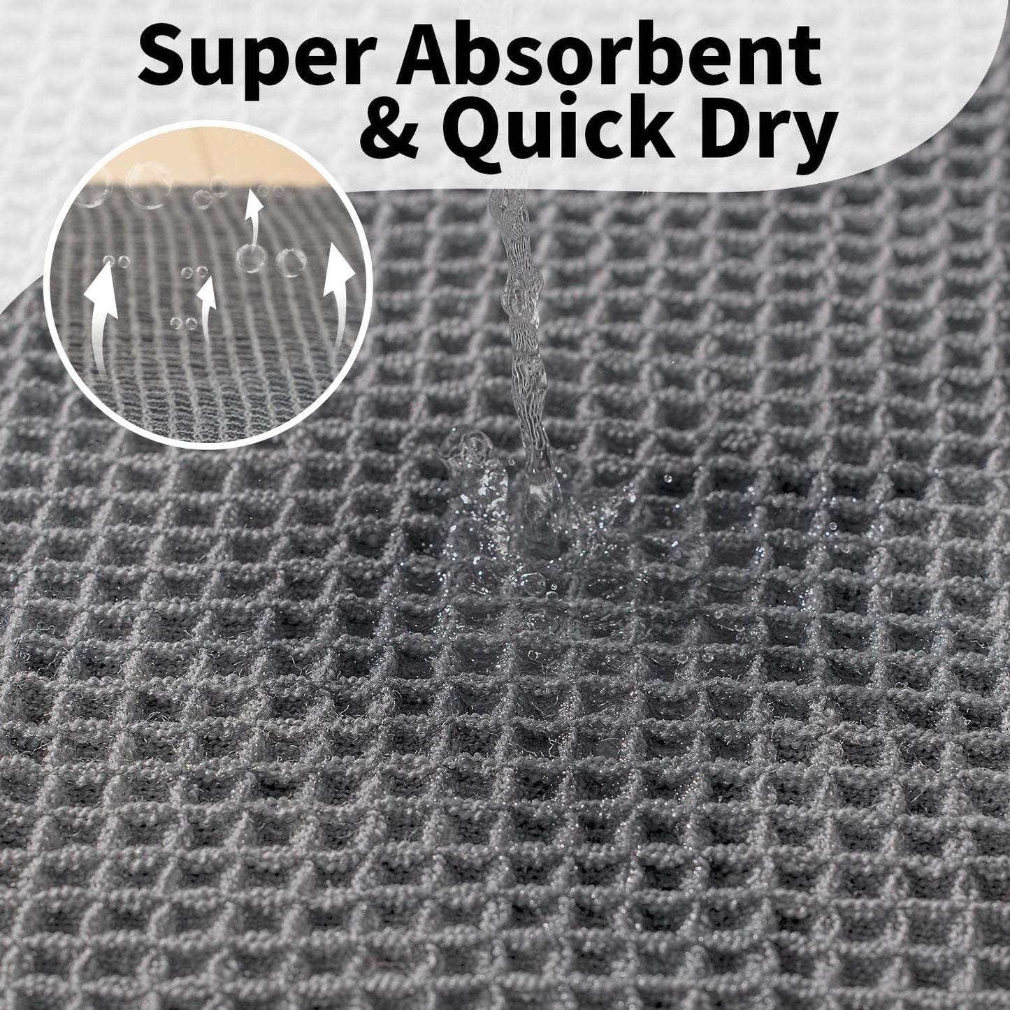 Waffle Bath Mat - Boho Bathroom Rugs Non Slip Washable, Super Absorbent & Quick Dry, Soft Bath Mat Farmhouse Bathroom Decor, 24'' x 36'', Dark Grey