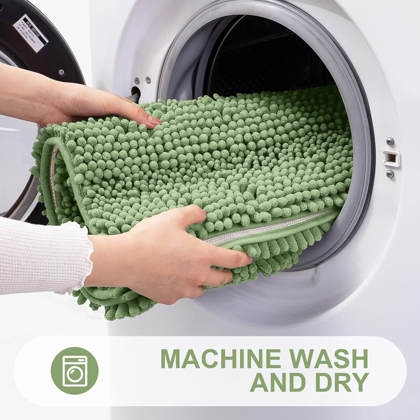 Grandaily Chenille Striped Bathroom Rugs 30x20, Extra Thick and Absorbent Bath Mats, Non-Slip Soft Plush Shaggy Shower Carpet, Machine Wash Dry, Bath Rug for Bathroom, (Medium, Sage Green)