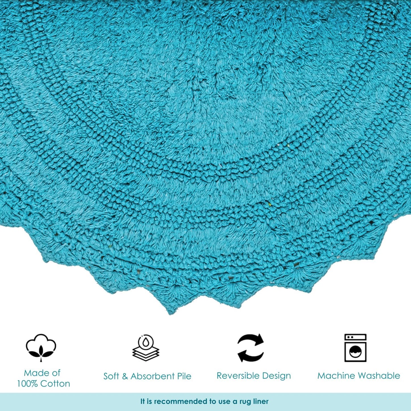 RAJRANG Pearled Bluebird Crochet Cotton Bath Mat | Reversible, Absorbent, Non-Slip Round Rug for Bathroom, Spa & Kitchen | Machine-Washable, 24"