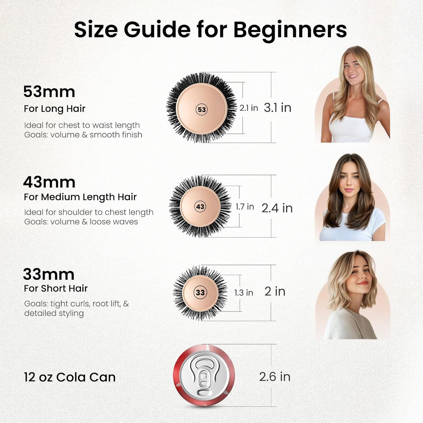 AIMIKE Round Hair Brush, 2.1 inch Nano Ion Thermal Ceramic Tech, Large Round Brush for Blow Drying & Styling, Maximum Volume and Shine, Barrel 2.1 inch, for Thick Curly Hair, Unisex