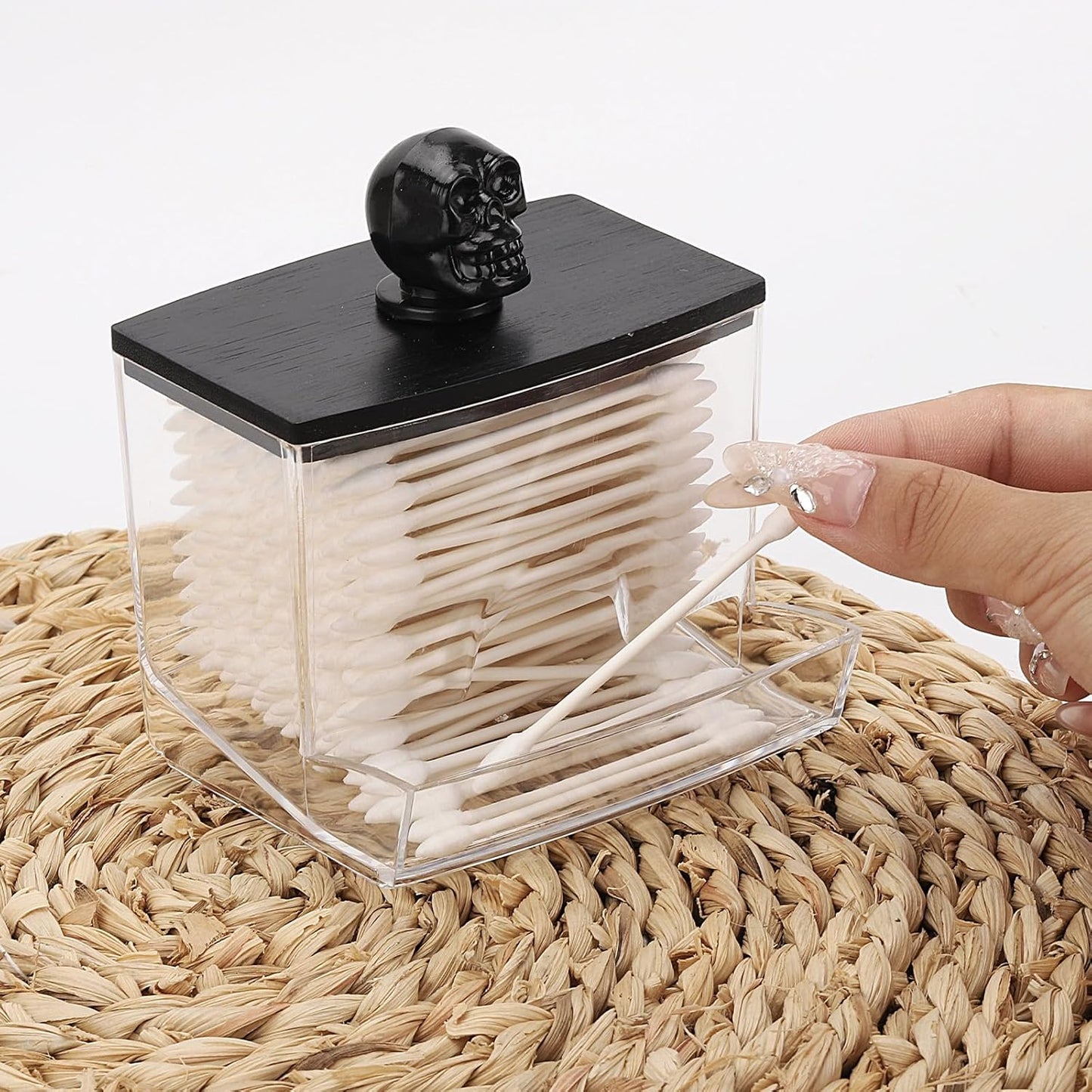 Tbestmax 10oz Qtip Holder Dispenser Big Clear Bathroom Organizer Accessories Decor for Storage-Qtips Cotton Ball Holder, Cotton Swabs, Floss Container - Black Lid