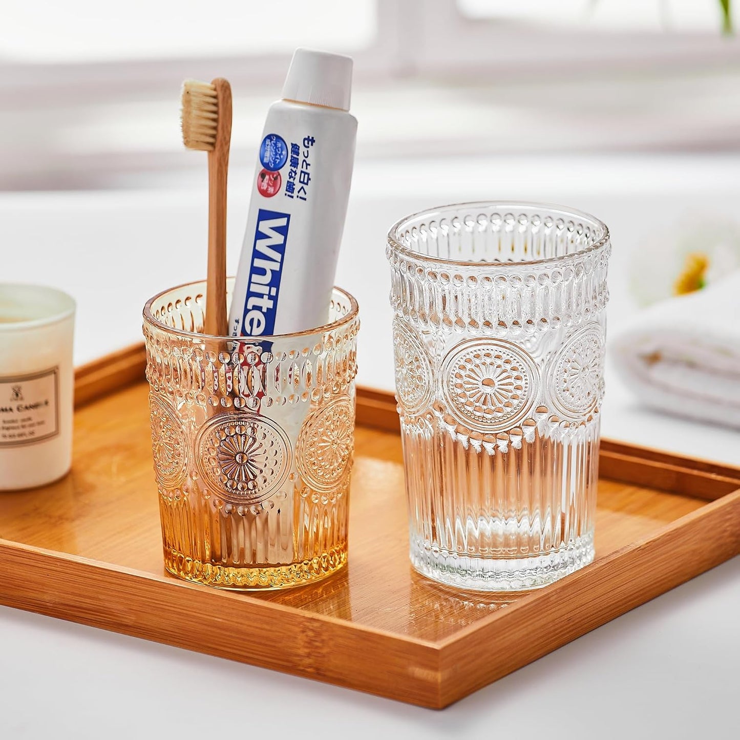 Foaming Hand Soap Dispenser,Glass Foam Soap Dispenser,Toothbrush Holder,Refillable Liquid Soap Dispenser,Lotion Dispenser (L-Clear-Lotion)