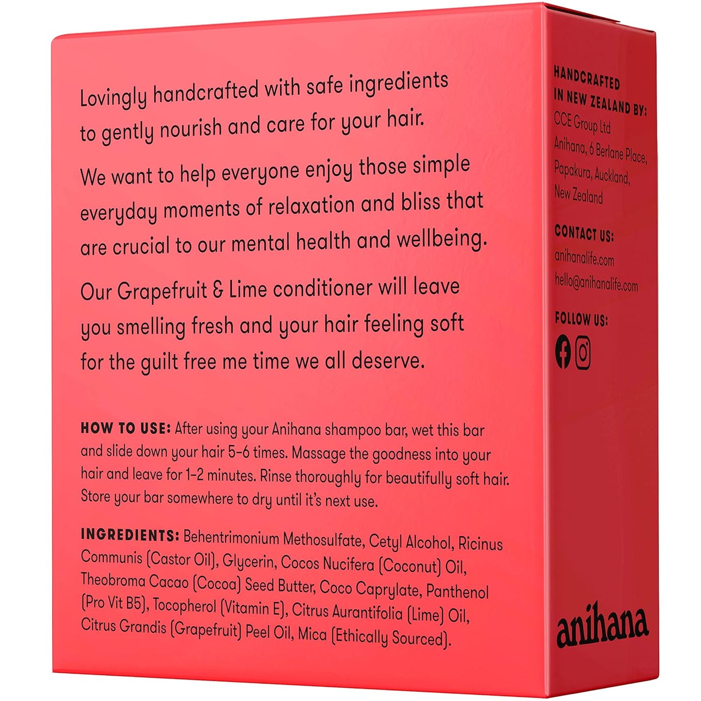 ANIHANA Conditioner Bar for Dry Damaged Safe For Color Treated Hair Moisturizing Hydrating Healthy Looking Hair Paraben Free Grapefruit and Lime 2.1 oz