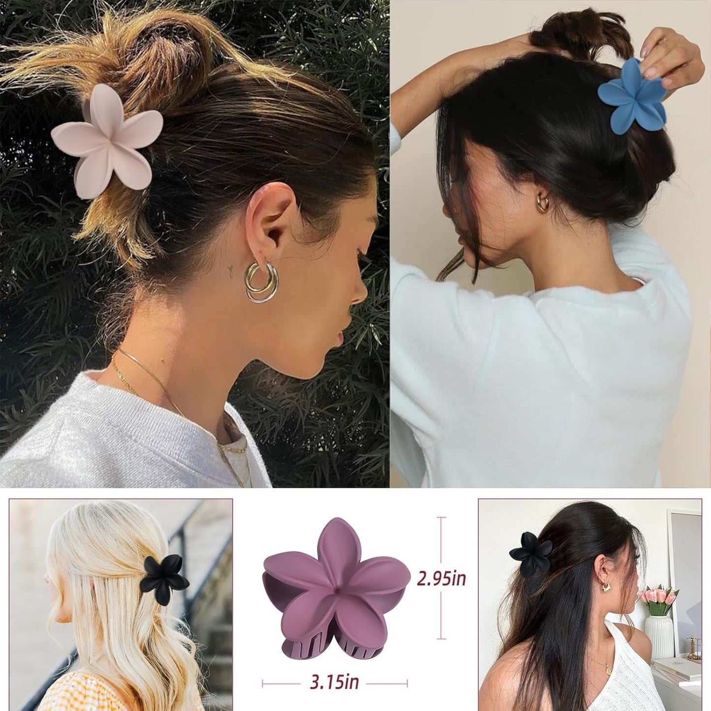 Hawaiian Flower Hair Claw Clip for Women Girls 6 PCS Large Plumeria Flower Hair Clips for Thick Thin Hair Hawaii Hair Accessories - Matte 1