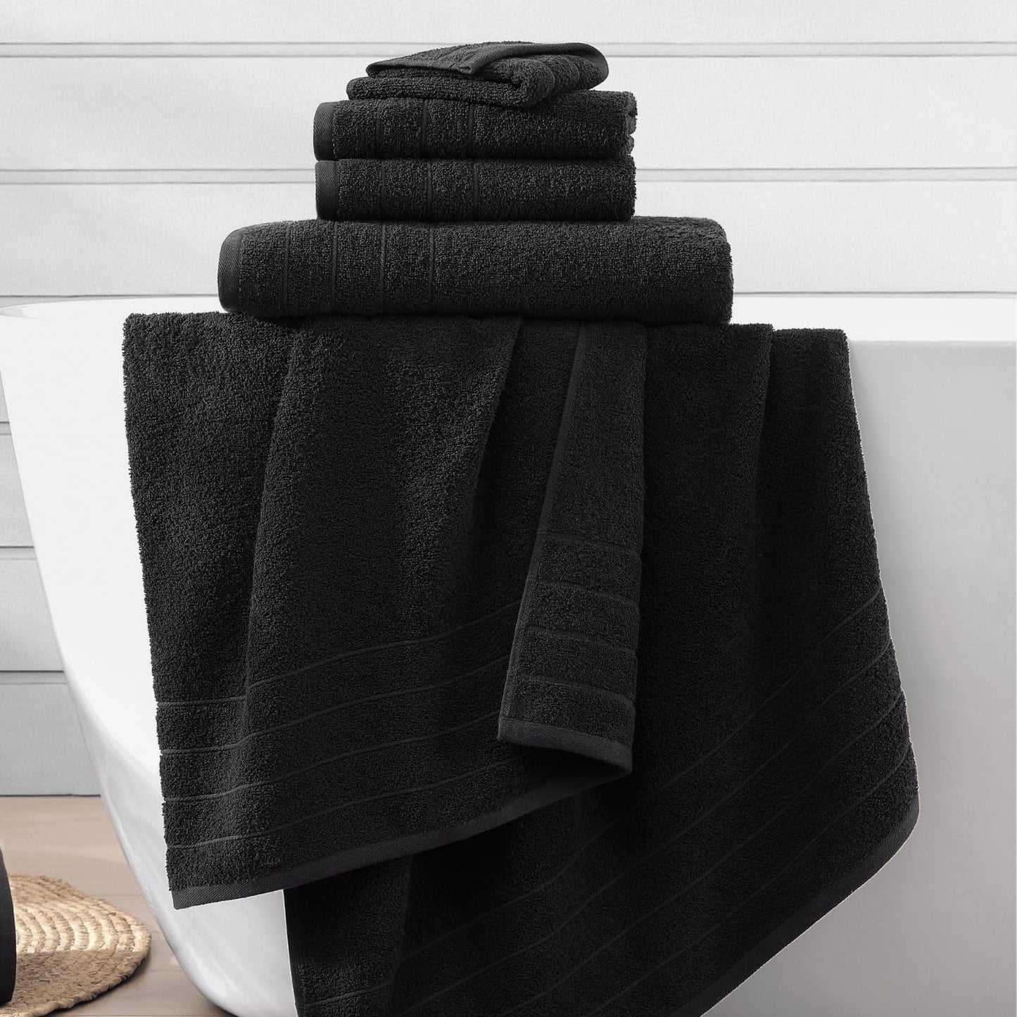 Casa Platino 100% Mercerized Cotton Luxury Bathroom Towels Set - 12 Piece - Ring Spun Technology - 4 Bath, 4 Washcloths, 4 Hand Towels - Remains Soft & Absorbent Even After Multiple Washes - Black