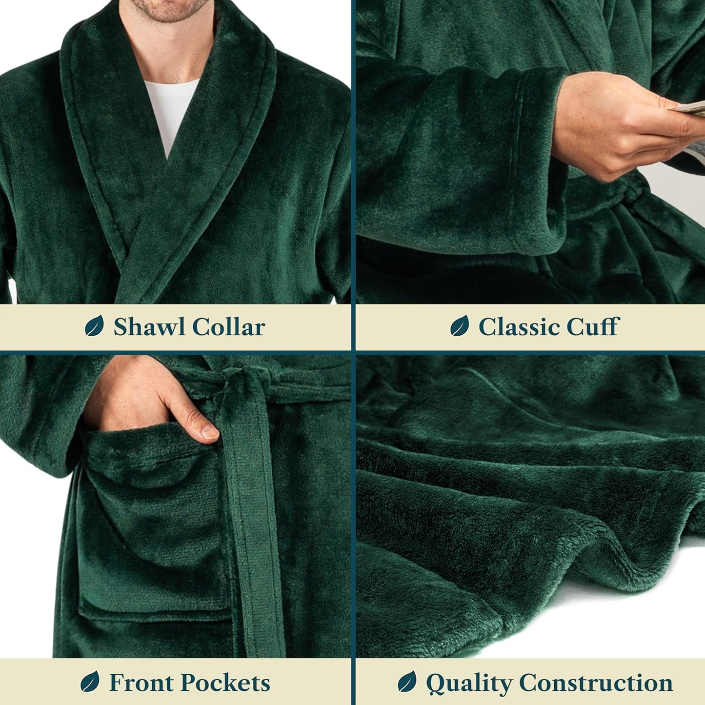 PAVILIA Mens Soft Robe Bathrobe for Men, Lightweight Fleece Male Robe Long Bath Shower Spa