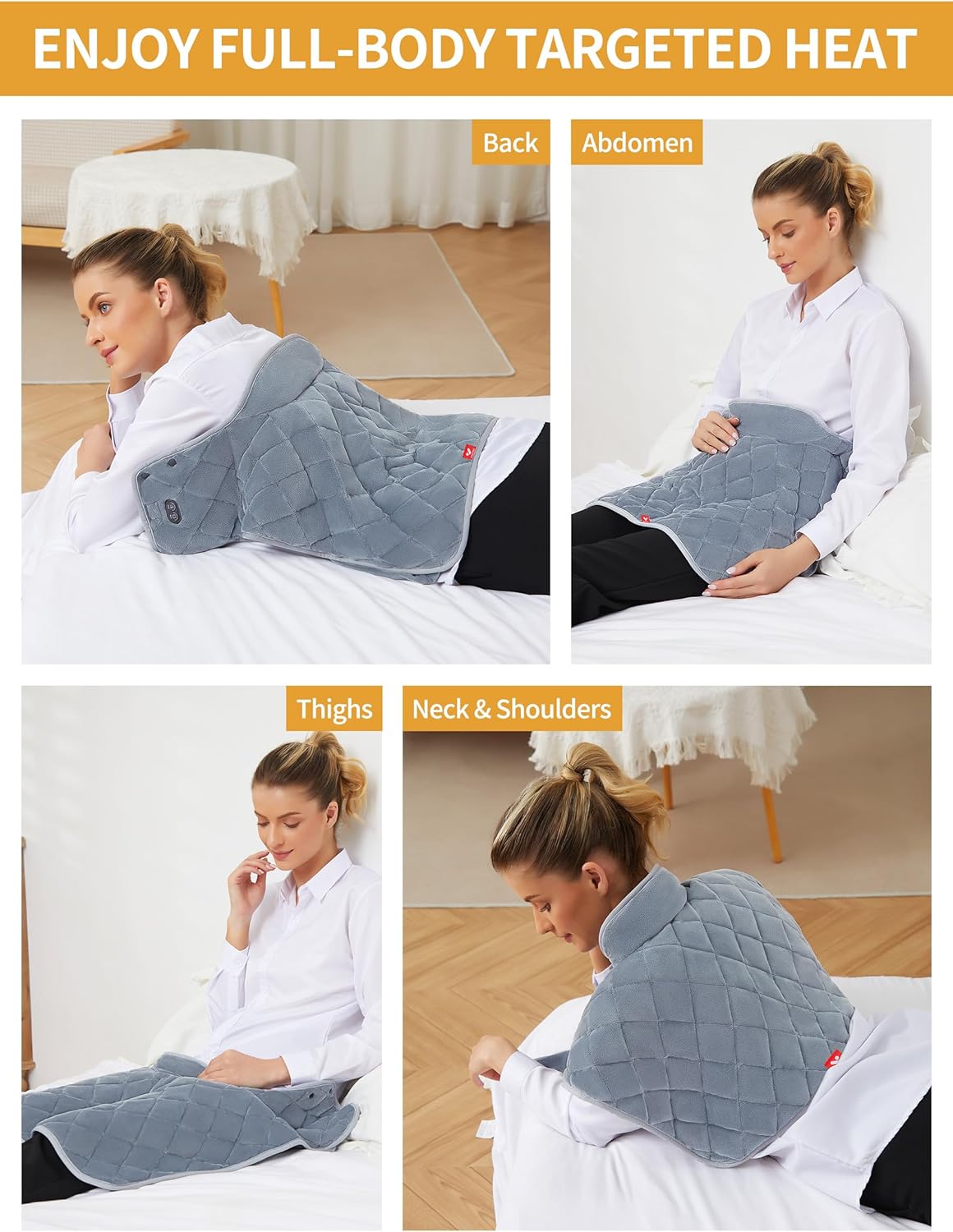 Vofuoti Heating Pad for Neck and Shoulders, Portable Cordless Heating Pad with Massager and Battery, Weighted Electric Heated Neck Shoulder Wrap, 16'' x 22'', 2.2lbs