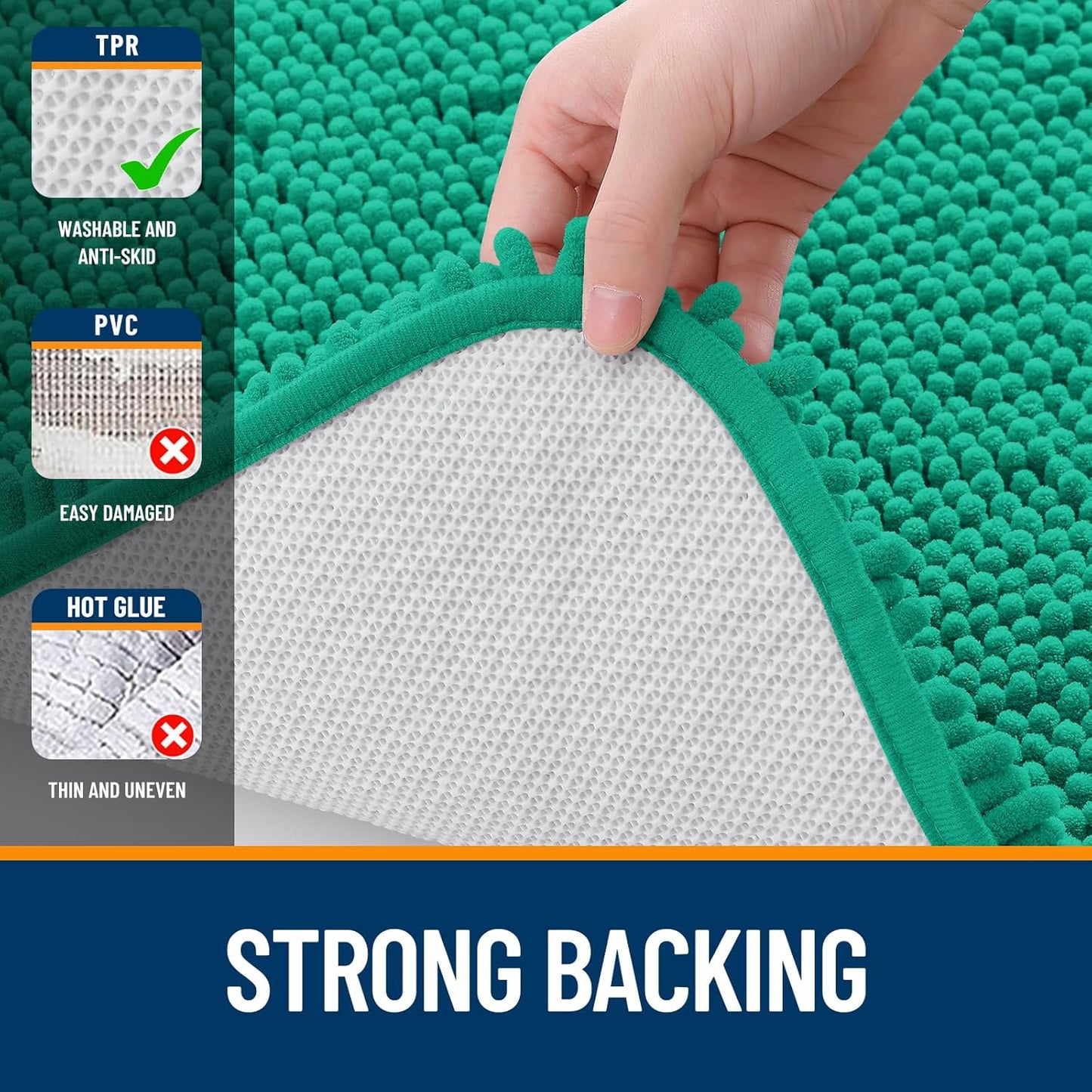 OLANLY Bathroom Rugs 36x24, Extra Soft Absorbent Chenille Bath Rugs, Rubber Backing Quick Dry, Machine Washable Bath Mats for Bathroom Floor, Tub and Shower, Home Decor Accessories, Emerald