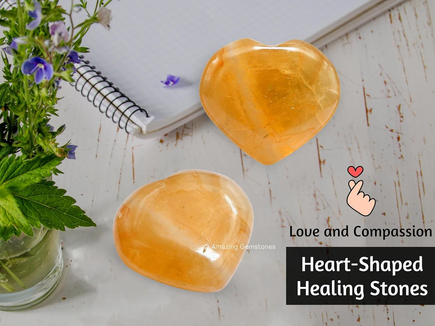 Amazing Gemstone Citrine Crystal Heart Palm Stone - Pocket Massage Worry Stone for Natural Body Chakra Balancing, Reiki Healing and Crystal Grid