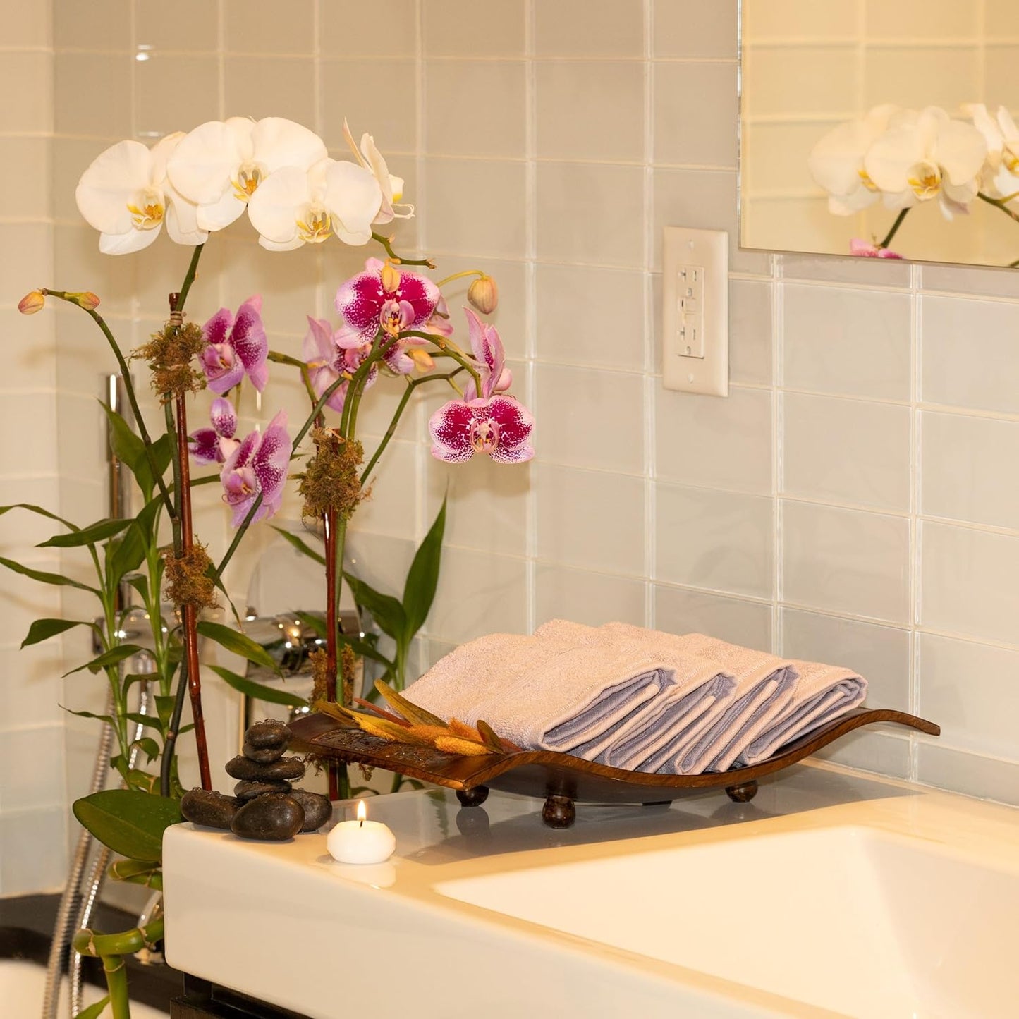 Mosobam Luxury Turkish Towels Set of 4 Washcloths 13X13 Lavender Aura 700 GSM Bamboo Viscose & Aegean Turkish Combed Cotton