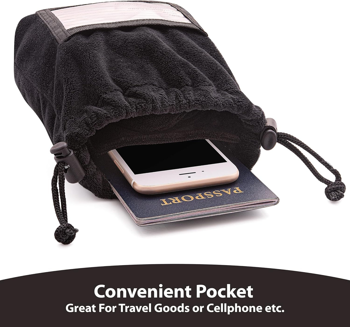 Inflatable Travel Neck Pillow: Extra-Soft, Cushion. for Airplanes, Trains, Cars, Portable Travel Accessory-with Carrying Pouch for Cell Phone and Passport Etc. (Black) (OW-103)