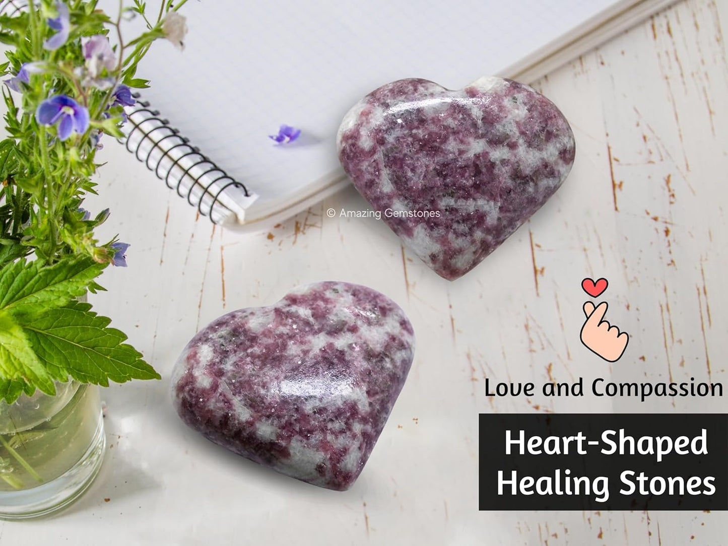 Lepidolite Crystal Heart Palm Stone - Pocket Massage Worry Stone for Natural Body Chakra Balancing, Reiki Healing and Crystal Grid