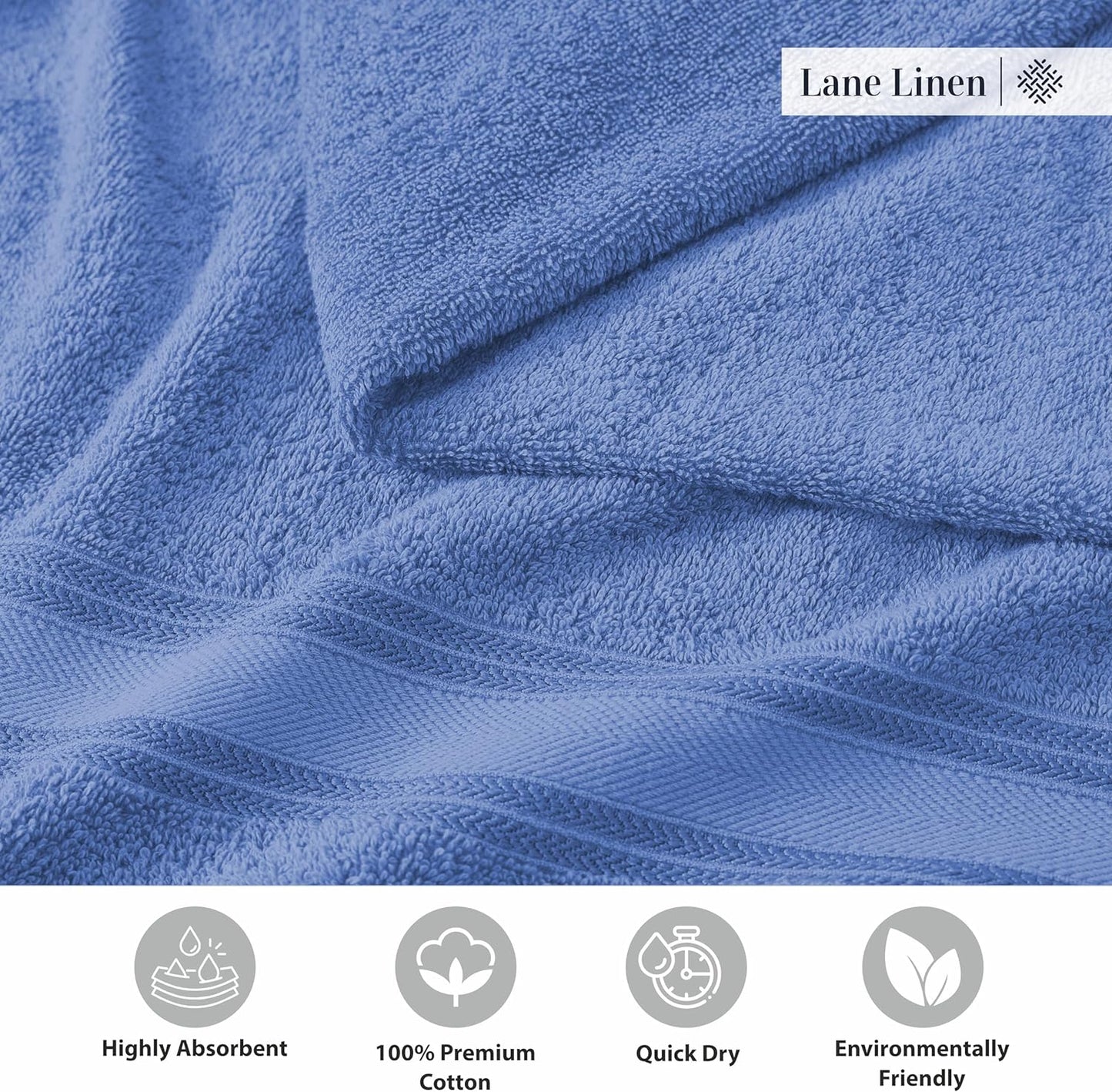 LANE LINEN 100% Cotton 4 Pack Bath Towels (28"x54") - Zero Twist, Mercerized Cotton Bathroom Towels Set - Quick Dry, Soft & Absorbent Large Bath Towels - Machine Wash in Cold Water - Cerulean Blue