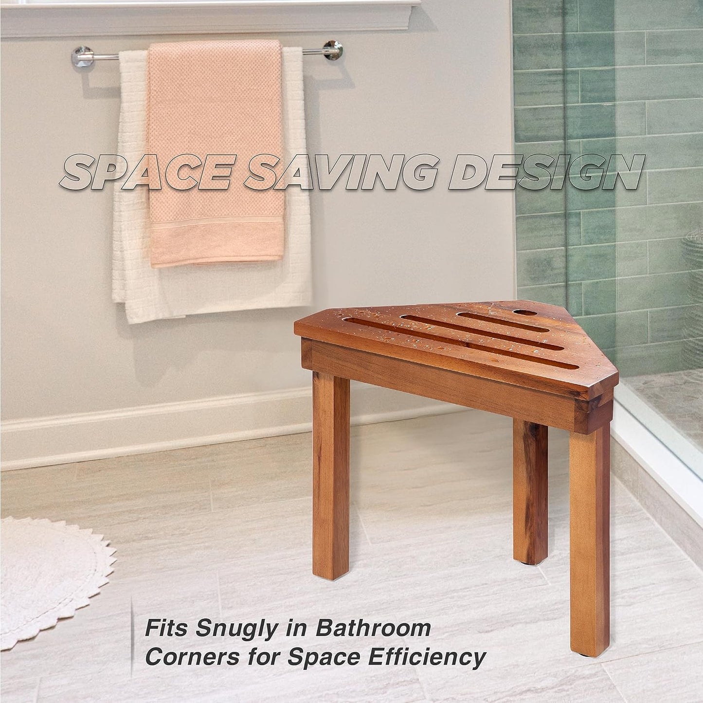 BLUEWEST Shower Foot Stool for Shaving Legs, Acacia Wood Shower Foot Rest (Acacia, Corner Seat)