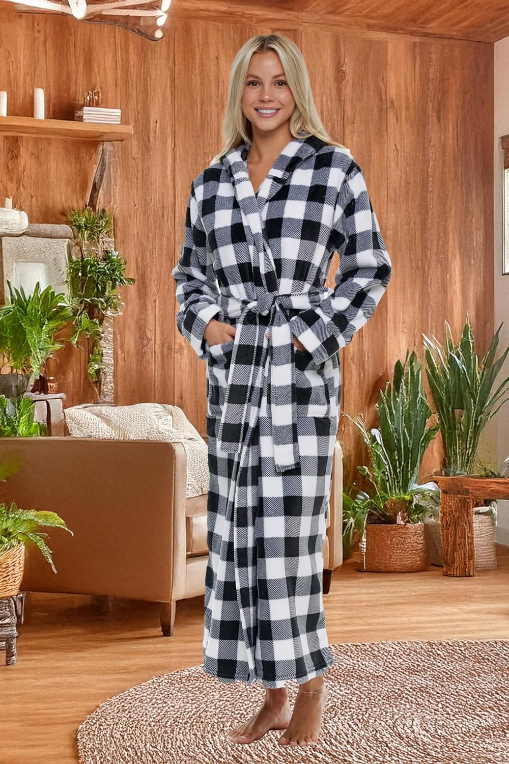 Alexander Del Rossa Womens Robe, Long Plush Bathrobe with Hood, Hooded Robes for Women Plus Size Bath Robe