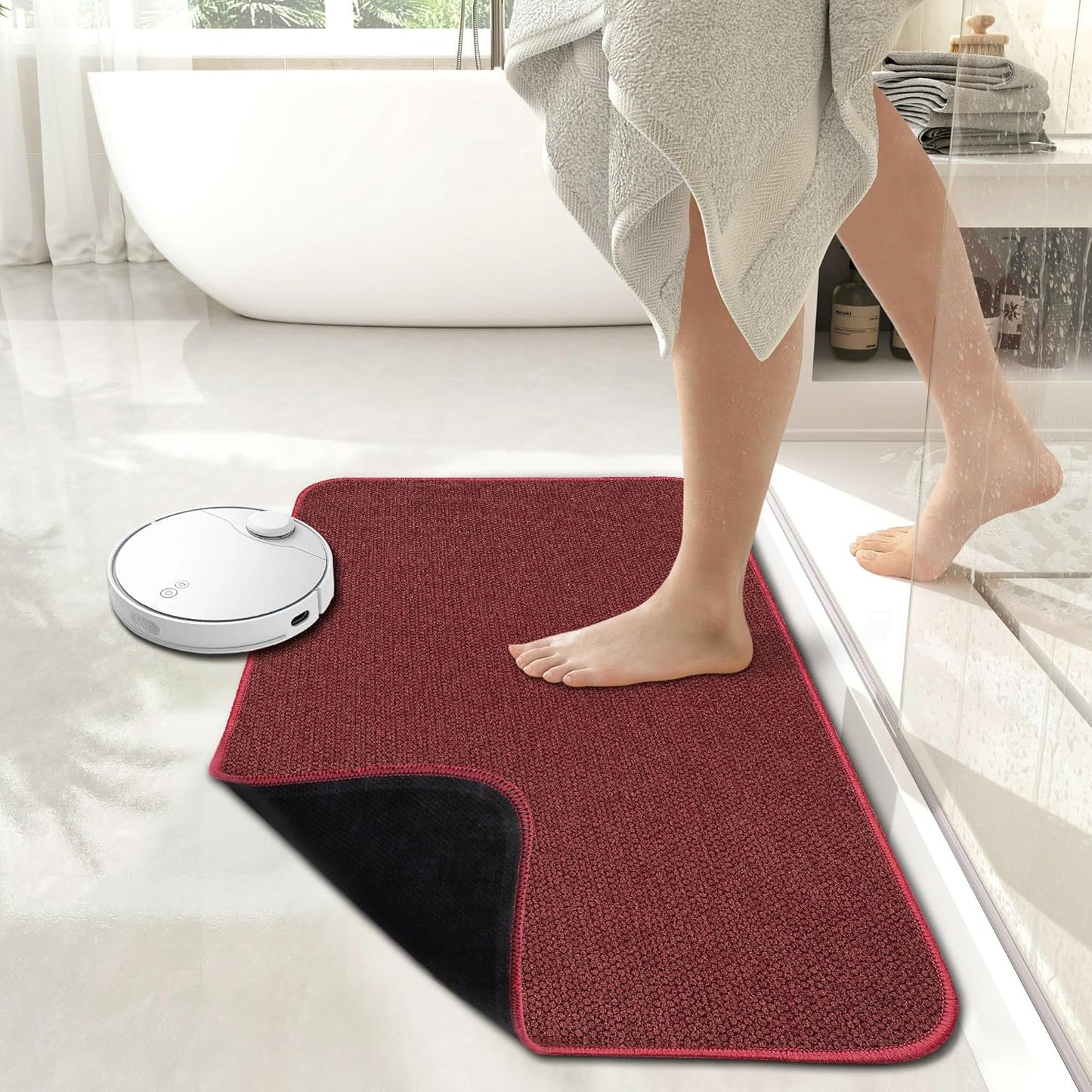 Bath Mat,Ultra Thin Bathroom Rugs,Rubber Bath Mats for Bathroom,No Slip Bath Rugs,Quick Dry,Machine Washable,Low Pile,Absorbent,Shower Outside,Sink,Home Decor Accessories.Red,2'x3'(24x36inch)