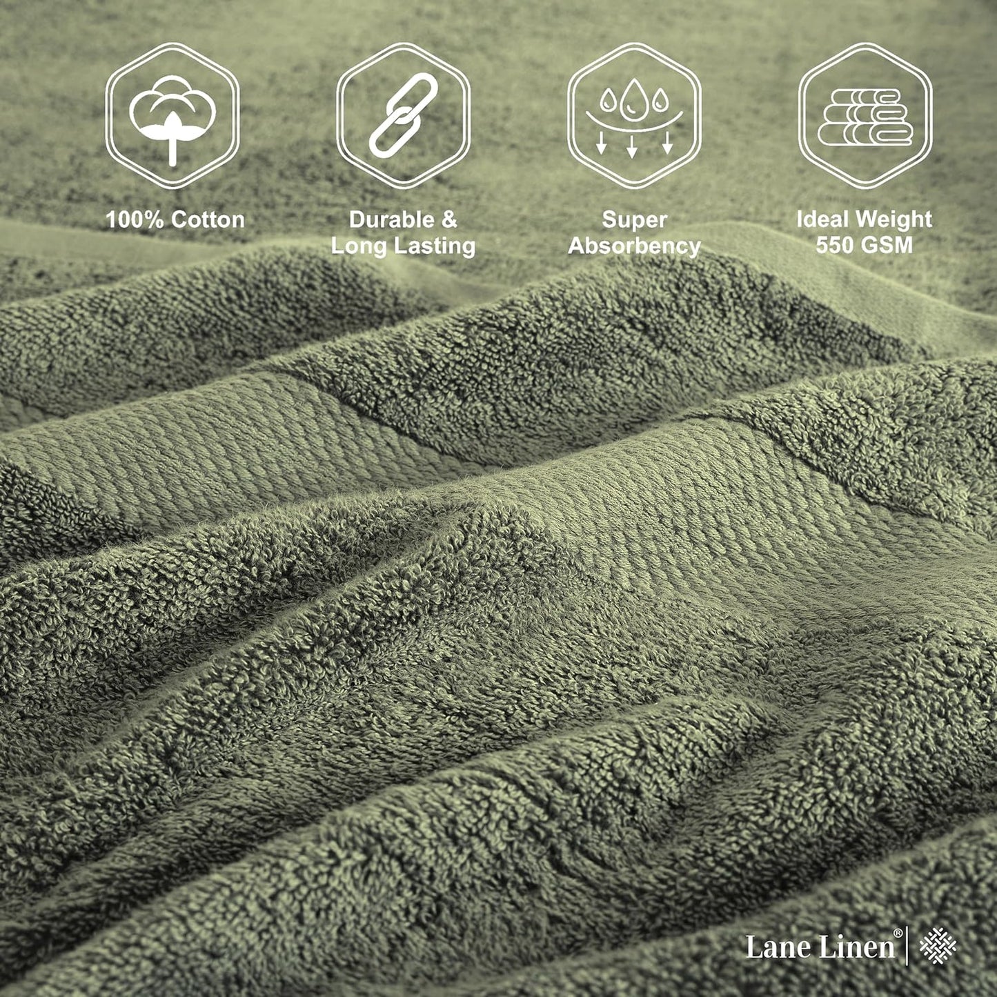 Lane Linen 100% Cotton 4 Pack Bath Towels (28"x54") - Ring Spun Mercerized Cotton Bathroom Towels Set - Quick Dry, Highly Soft & Absorbent Large Bath Towels - Tumble Dry Regains Fluffiness - Oil Green