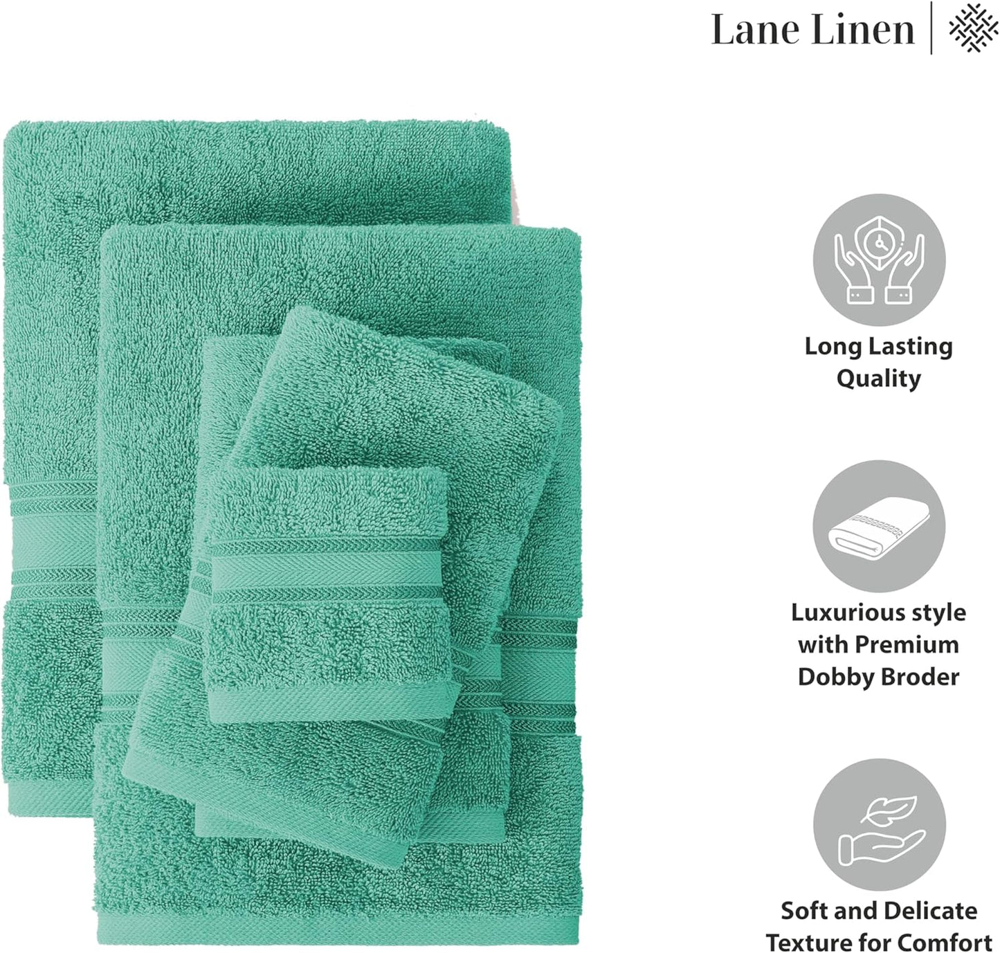 LANE LINEN Luxury Bath Towels Set - 12 Piece Set, 100% Cotton Bathroom Towel, Zero Twist, Quick Dry Shower Towels, Absorbent Towel, Super Soft, 4 Bath Towels, 4 Hand Towels, 4 Wash Cloths - Teal